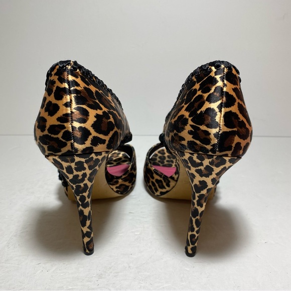 New Betsy Johnson Leopard Peep Toe Satin High Heel Pump Women's Shoes Size 10 - Picture 6 of 15